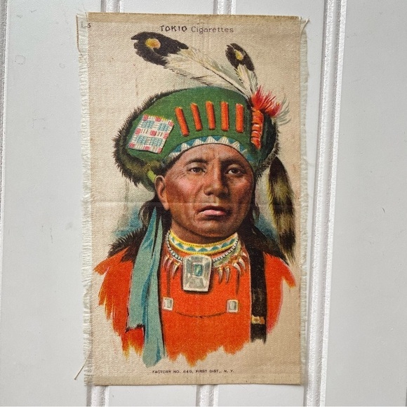 1910 TOKIO CIGARETTES Native American INDIAN CHIEFS SILKS Set Of 2 Antique Art - Picture 5 of 11